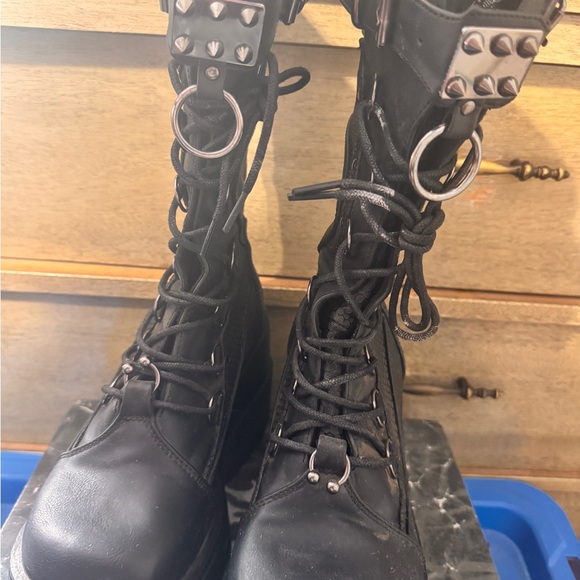 Demonia Black Combat Boots with Studded Straps - Picture 7 of 8